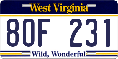 WV license plate 8OF231