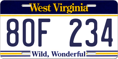 WV license plate 8OF234