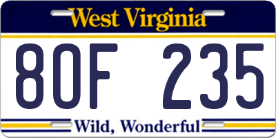 WV license plate 8OF235