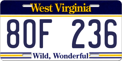 WV license plate 8OF236