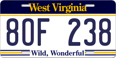 WV license plate 8OF238