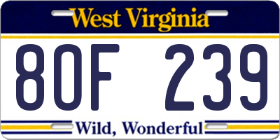 WV license plate 8OF239
