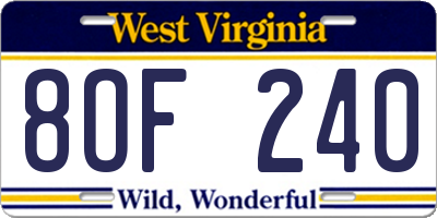 WV license plate 8OF240