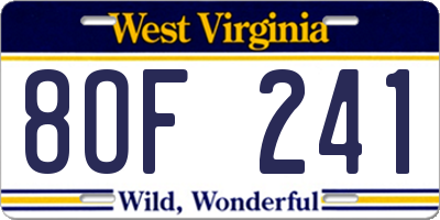 WV license plate 8OF241