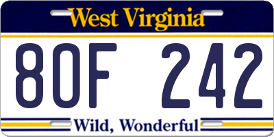WV license plate 8OF242