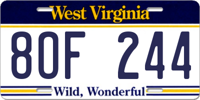 WV license plate 8OF244