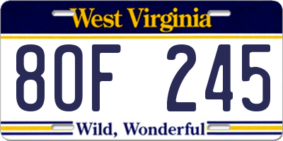 WV license plate 8OF245