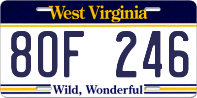 WV license plate 8OF246