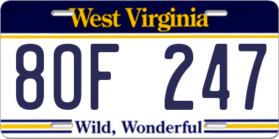 WV license plate 8OF247