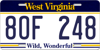 WV license plate 8OF248
