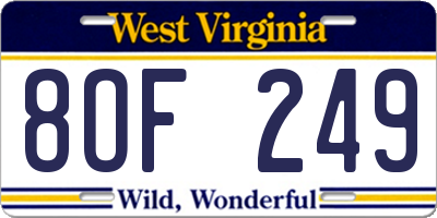 WV license plate 8OF249