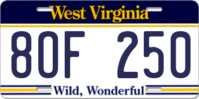 WV license plate 8OF250