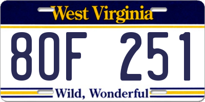 WV license plate 8OF251