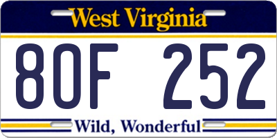 WV license plate 8OF252