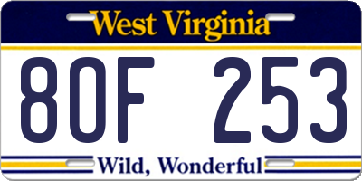 WV license plate 8OF253