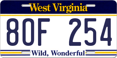 WV license plate 8OF254