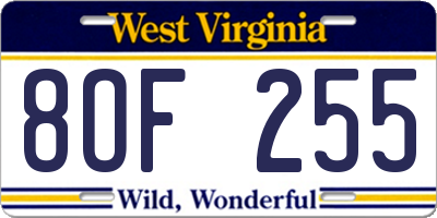 WV license plate 8OF255