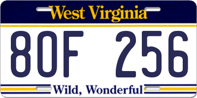 WV license plate 8OF256