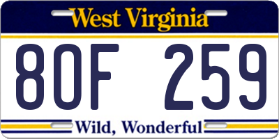WV license plate 8OF259