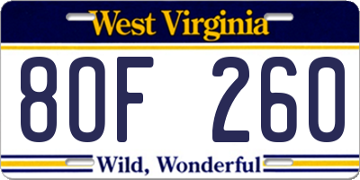WV license plate 8OF260