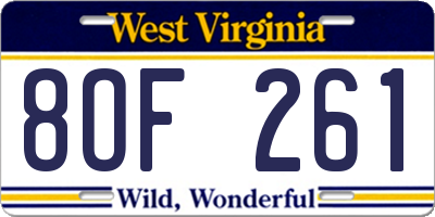 WV license plate 8OF261