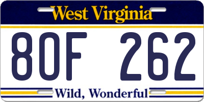 WV license plate 8OF262