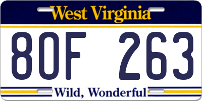WV license plate 8OF263
