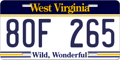 WV license plate 8OF265