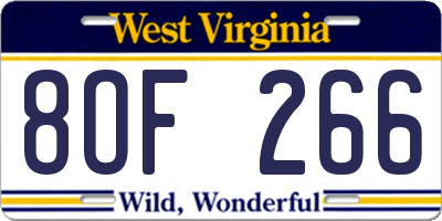 WV license plate 8OF266