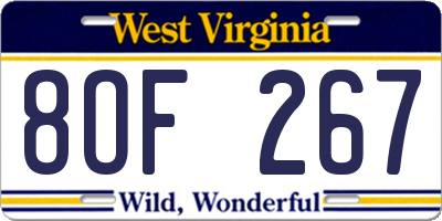 WV license plate 8OF267