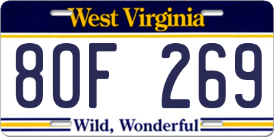 WV license plate 8OF269