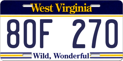 WV license plate 8OF270