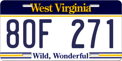 WV license plate 8OF271