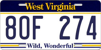 WV license plate 8OF274