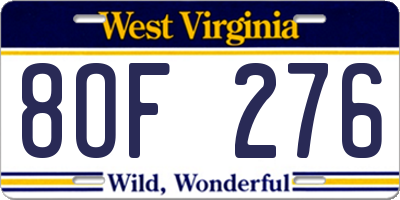WV license plate 8OF276
