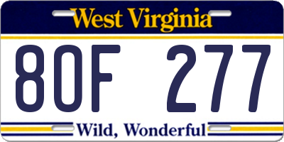WV license plate 8OF277