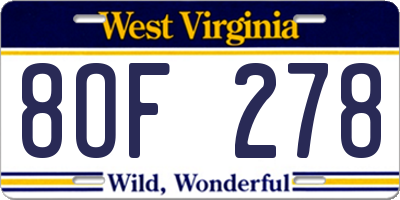 WV license plate 8OF278