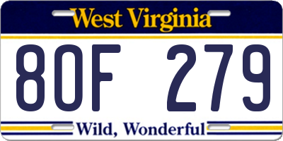 WV license plate 8OF279