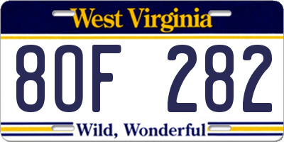 WV license plate 8OF282