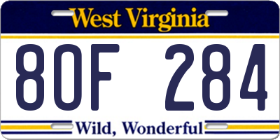 WV license plate 8OF284