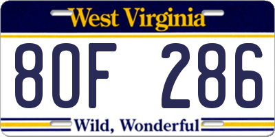 WV license plate 8OF286