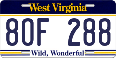 WV license plate 8OF288