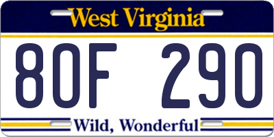 WV license plate 8OF290