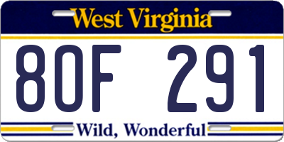 WV license plate 8OF291