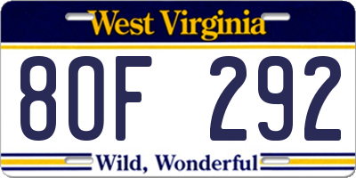 WV license plate 8OF292