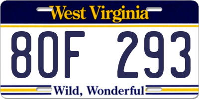 WV license plate 8OF293