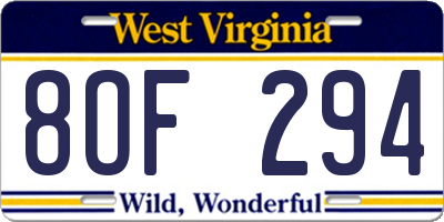 WV license plate 8OF294