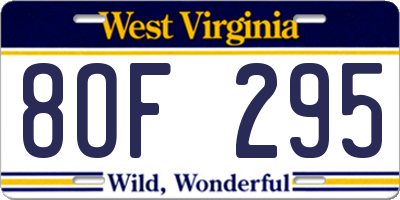 WV license plate 8OF295