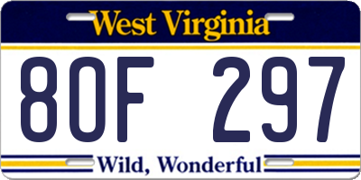 WV license plate 8OF297
