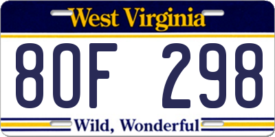WV license plate 8OF298